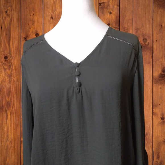 Maurices Women's Small Dark Gray V-Neck Long Balloon Sleeve Blouse Pullover - Picture 2 of 6